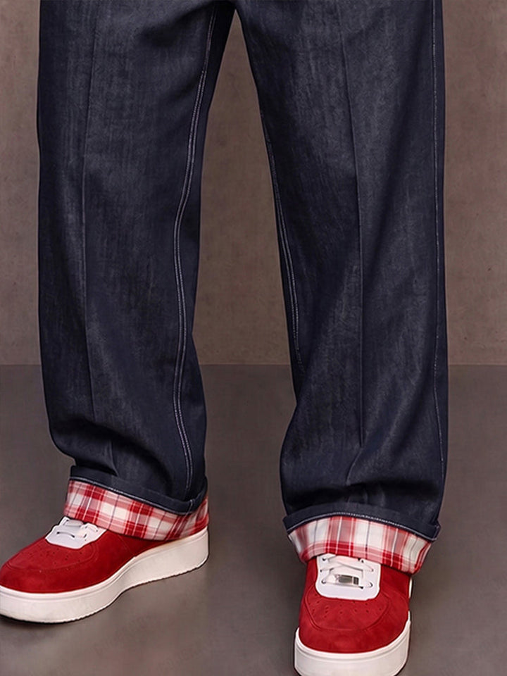 Klymz - Pantaloni din imitație de denim cu inserții contrastante