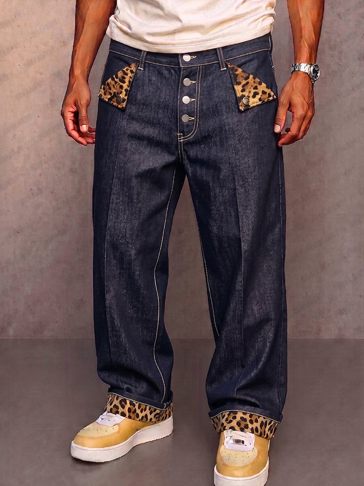 Klymz - Pantaloni din imitație de denim cu inserții contrastante