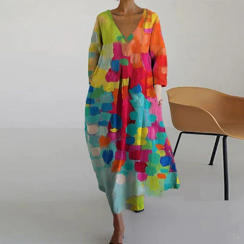 Leticia - Rochie Colorată cu Decolteu în V