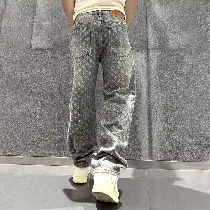 Zeydan - Pantaloni Largi Din Denim Jacquard