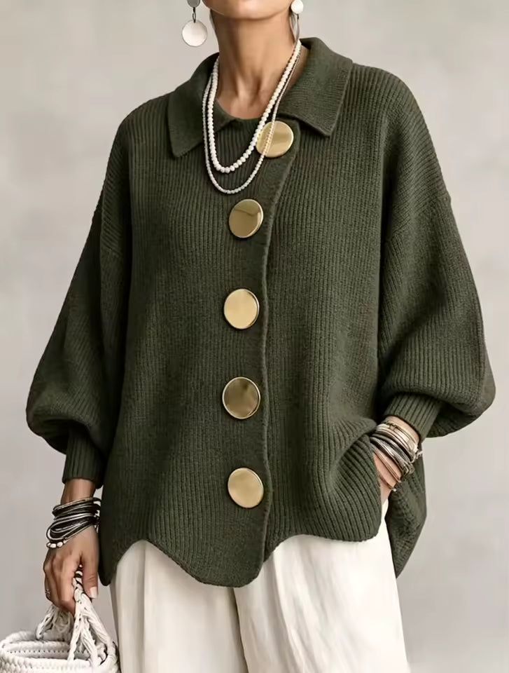 Shiryl – Cardigan Din Tricot cu Mâneci Lungi Guler și Nasturi