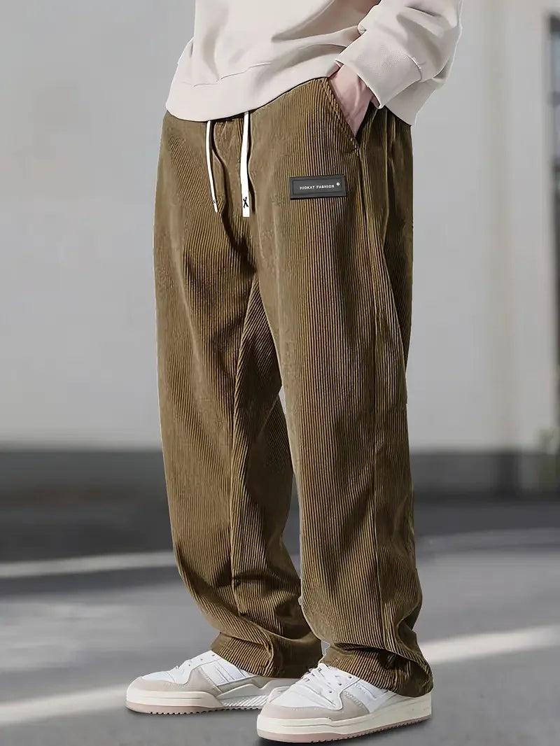 Scarlat - Pantaloni Casual Din Catifea Cu Croi Larg
