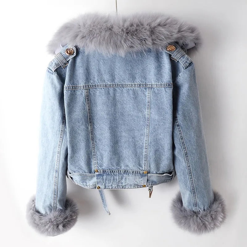Phylicia - Jachetă Elegantă Din Denim Cu Blană Artificială
