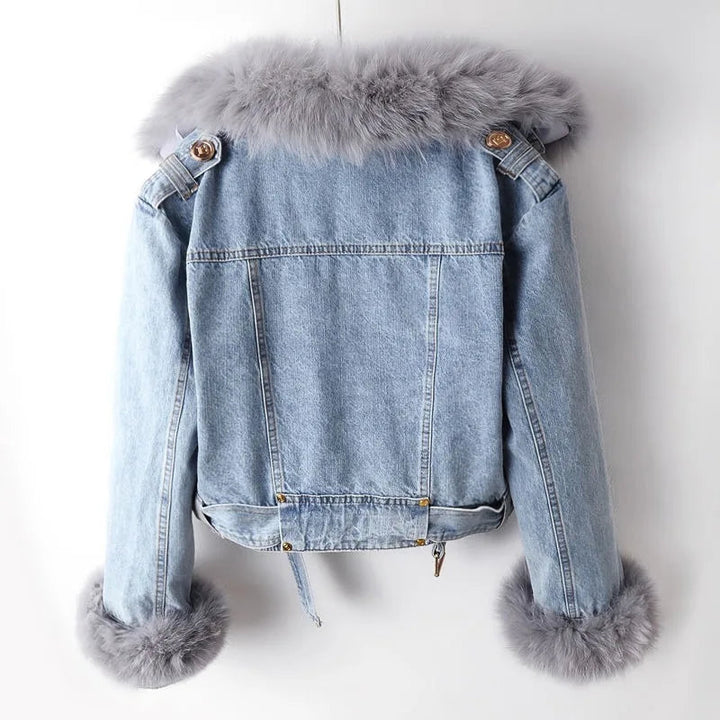 Phylicia - Jachetă Elegantă Din Denim Cu Blană Artificială