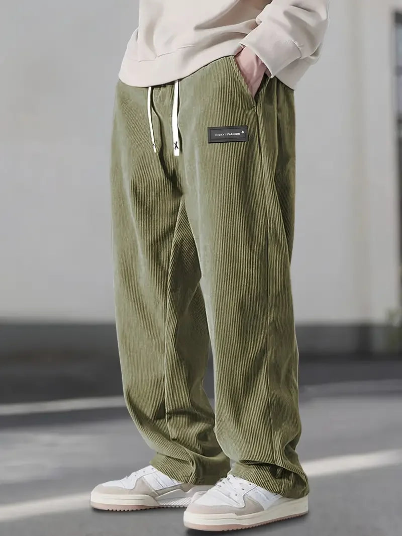 Scarlat - Pantaloni Casual Din Catifea Cu Croi Larg