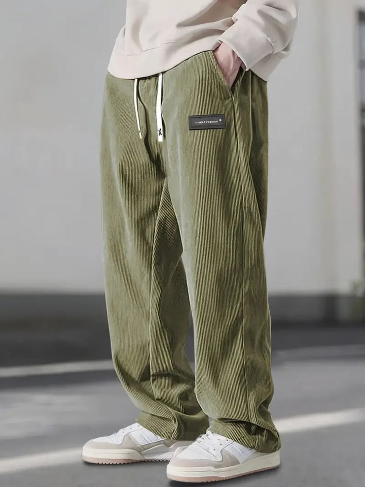 Scarlat - Pantaloni Casual Din Catifea Cu Croi Larg
