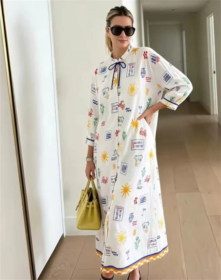 Maris - Rochie Lungă Cu Imprimeu Și Mâneci