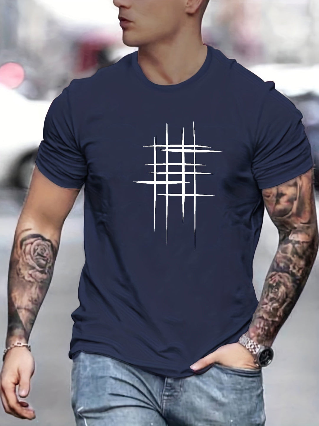 Pantazis - Tricou Eleganță Cu Guler Rotund și Imprimeu Grafic
