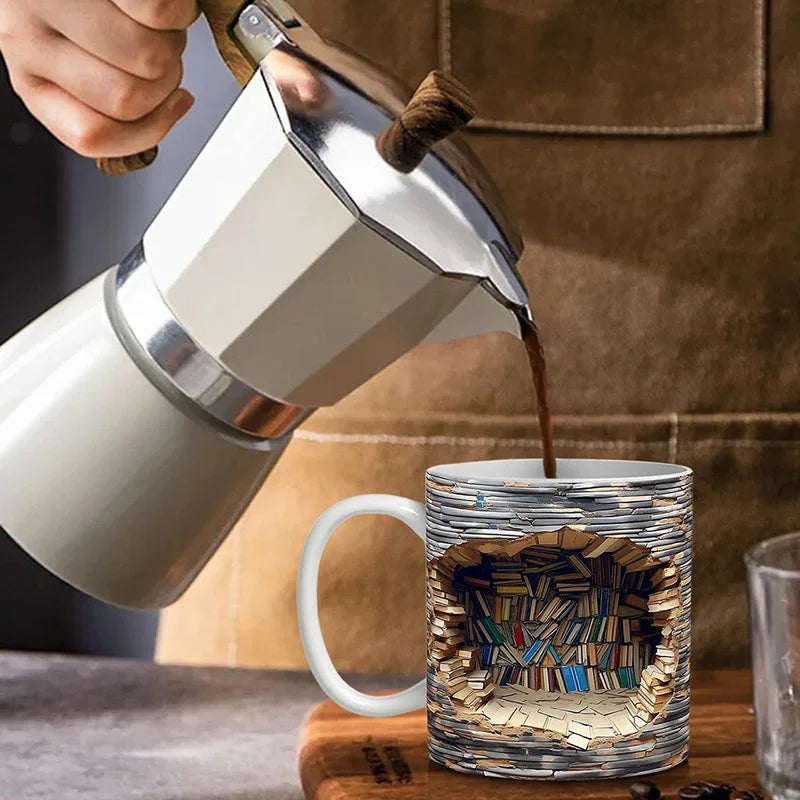 BookBrew - Cană cu Design de Bibliotecă 3D