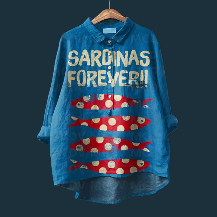 Saioa - Cămașă Vintage Confortabilă Cu Imprimeu Cu Pești