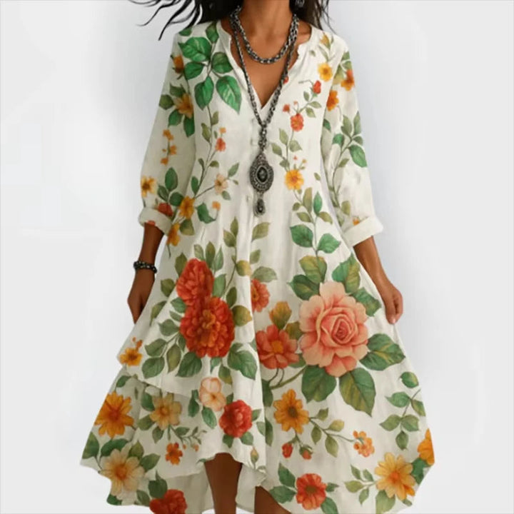 Shanae - Rochie Midi Florală Cu Eleganță
