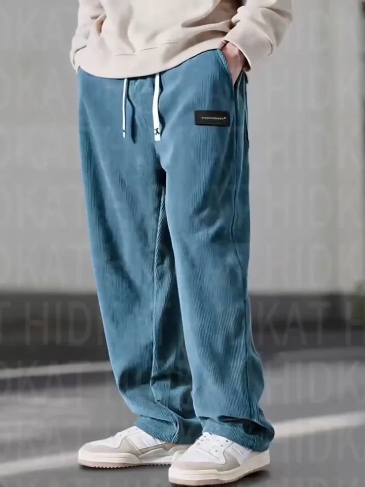 Scarlat - Pantaloni Casual Din Catifea Cu Croi Larg