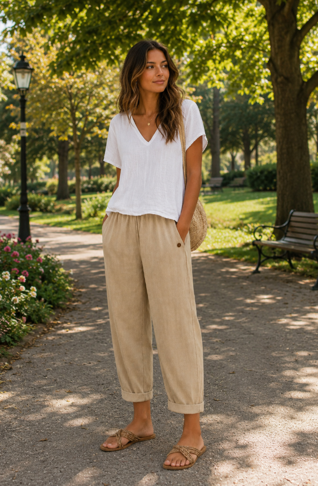 Lindia - Pantaloni Din in Cu Croială Lejeră
