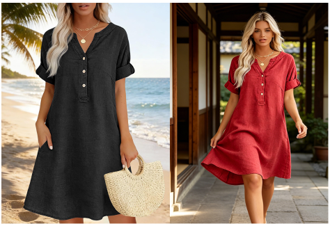 Jolande – Rochie Tunică cu Decolteu în V și Buzunare