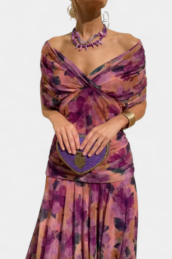 Lordanka - Rochie Lungă Cu Decolteu în V și Imprimeu Floral