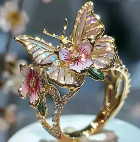 PetalWings - Inel cu Fluture Strălucitor din Natură, cu Zirconiu Cubic