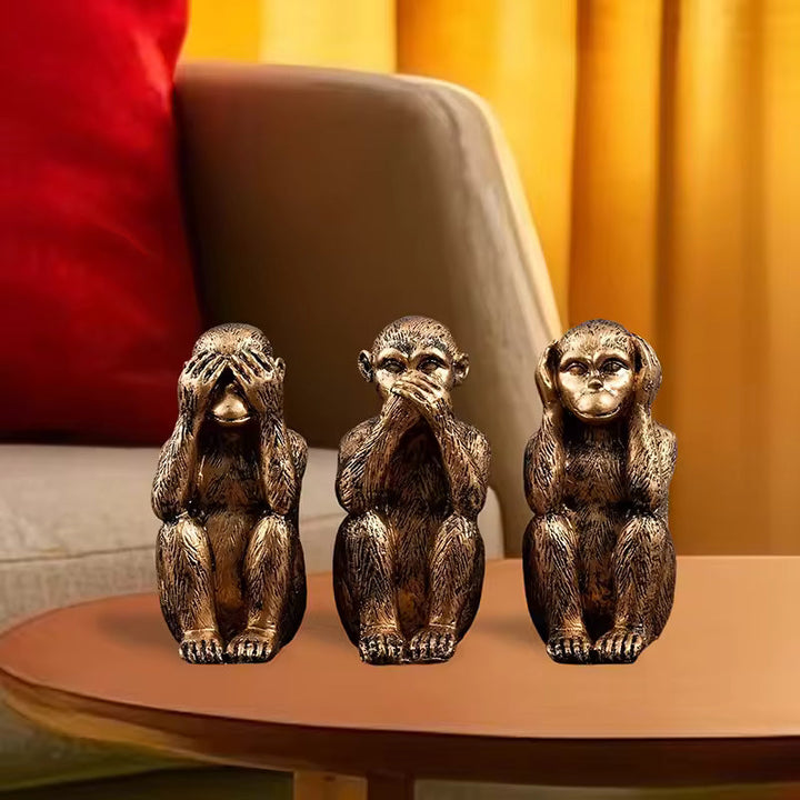 WiseChimp - Set De 3 Sculpturi Decorativ Din Rășină In Formă De Maimuță
