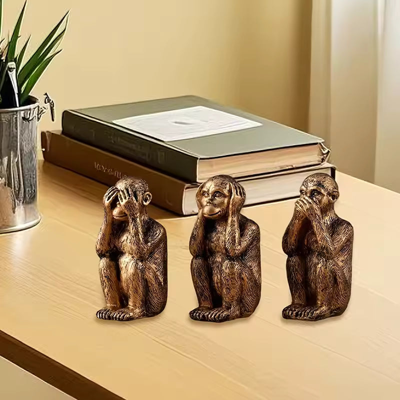 WiseChimp - Set De 3 Sculpturi Decorativ Din Rășină In Formă De Maimuță