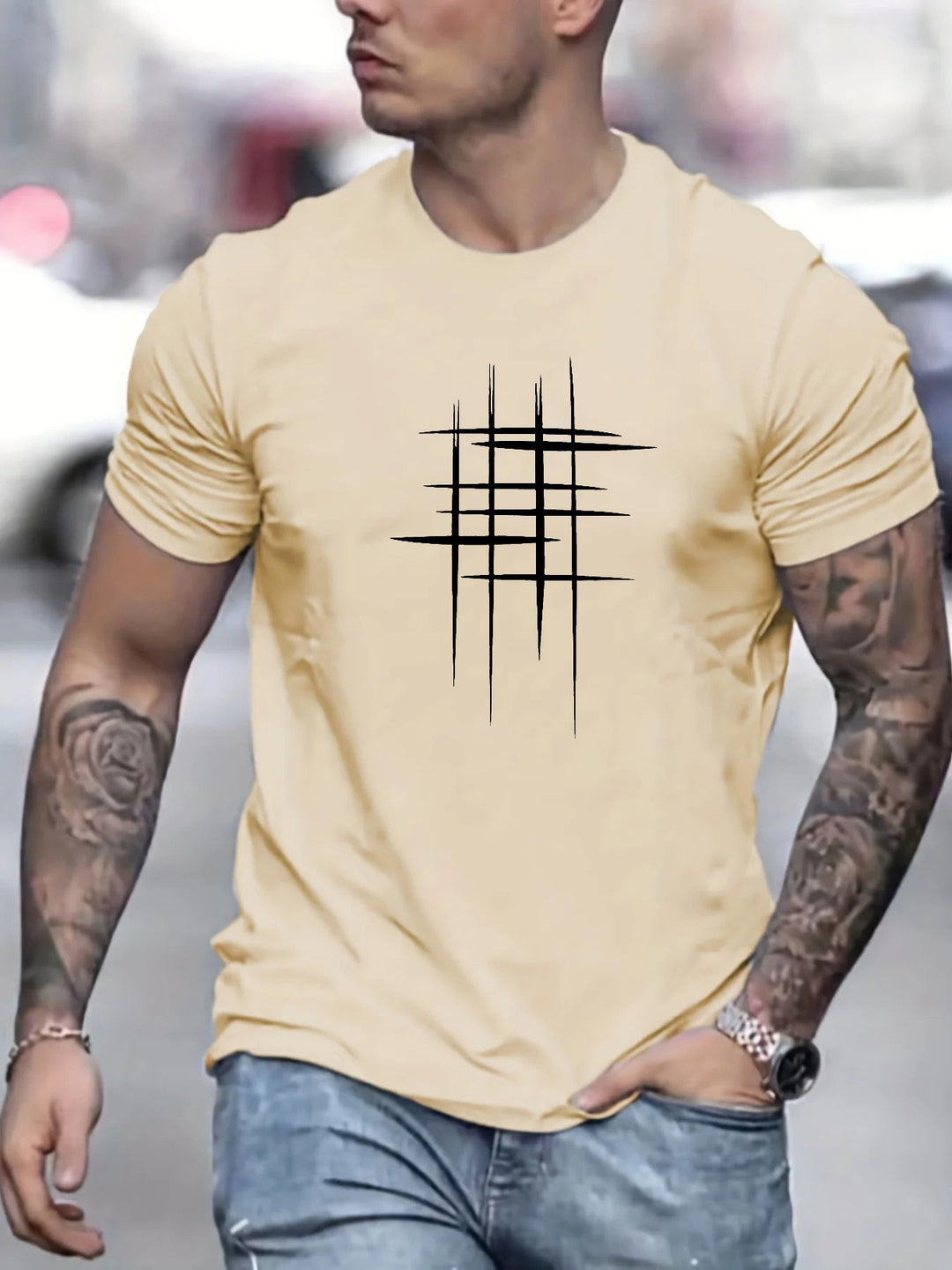 Pantazis - Tricou Eleganță Cu Guler Rotund și Imprimeu Grafic