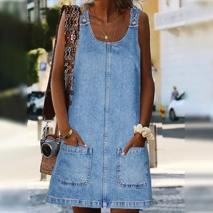 Malwina - Rochie Practică și Ușoară Din Denim Pentru Vară