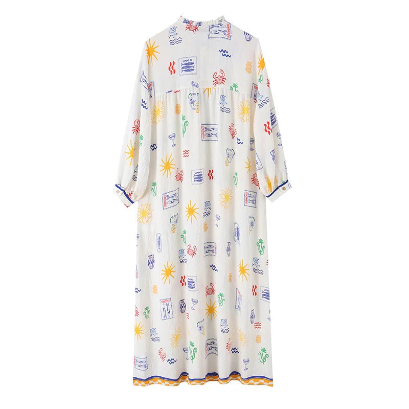 Maris - Rochie Lungă Cu Imprimeu Și Mâneci