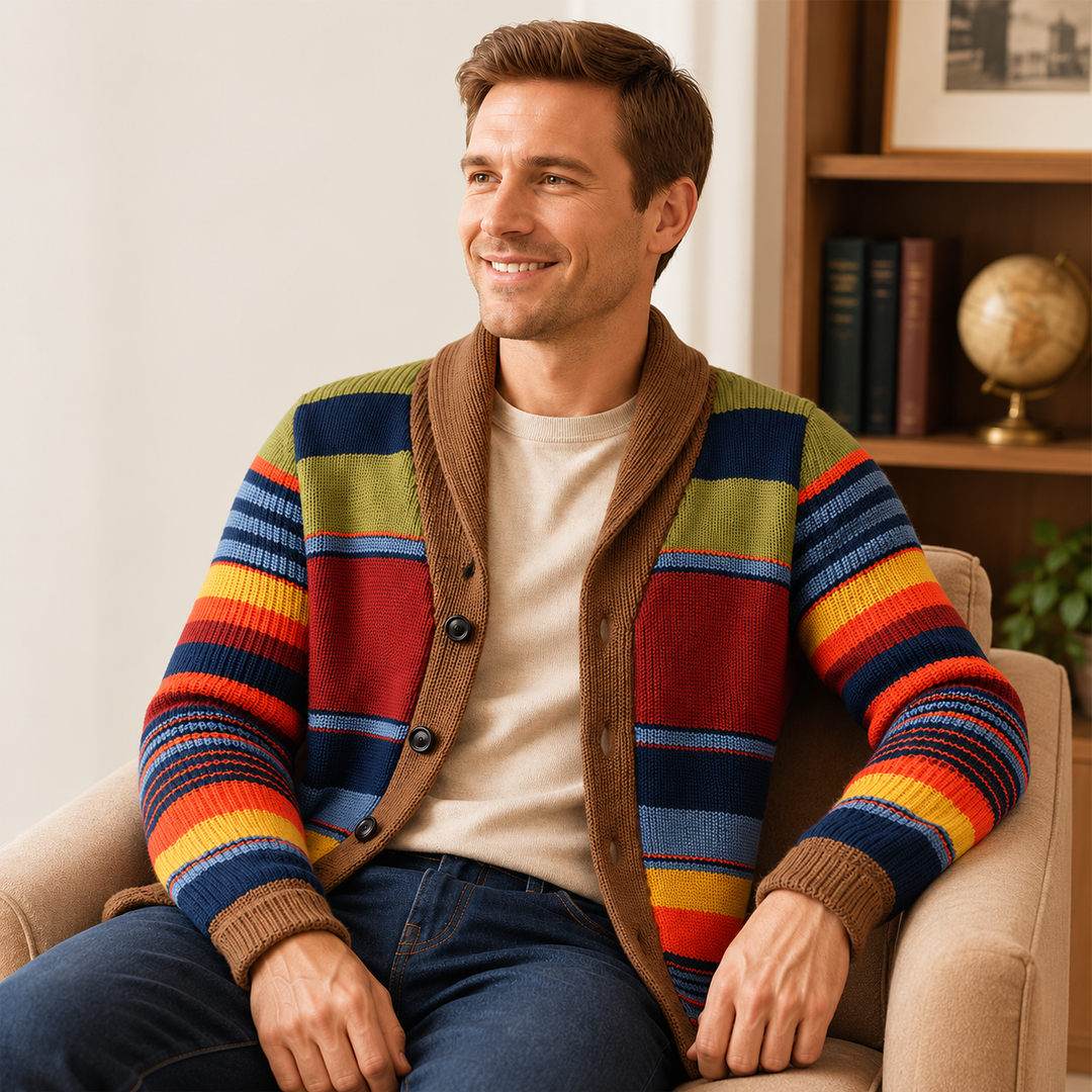Tyrique - Cardigan Din Tricot Cu Guler Tip Șal În Dungi