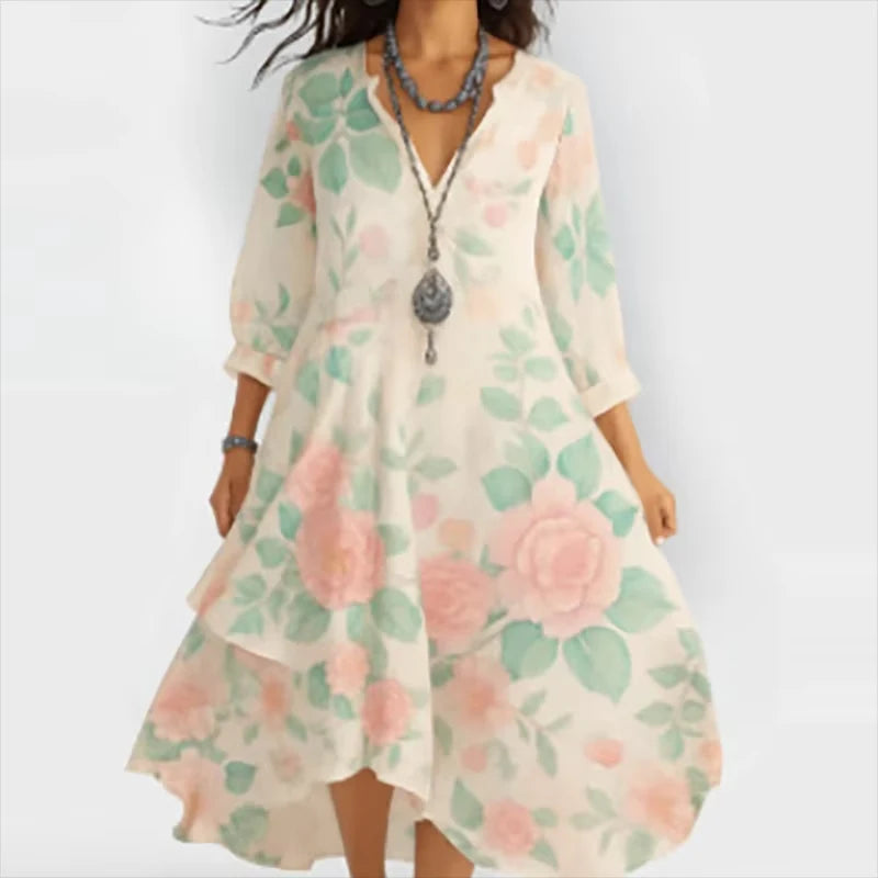 Shanae - Rochie Midi Florală Cu Eleganță