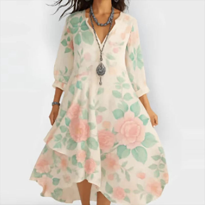 Shanae - Rochie Midi Florală Cu Eleganță