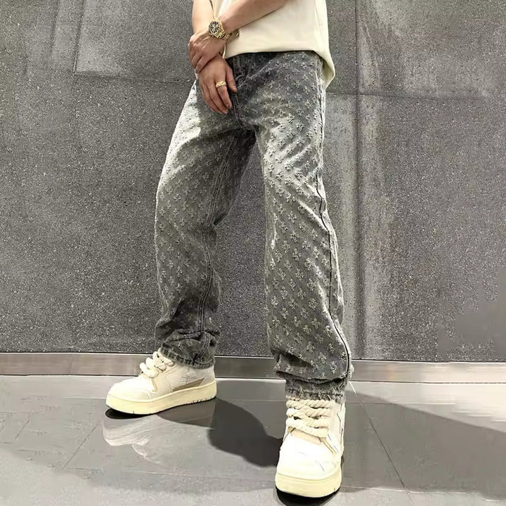 Zeydan - Pantaloni Largi Din Denim Jacquard