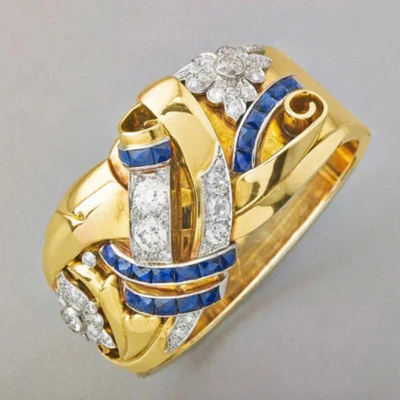 Moonie - Inel Vintage din aur cu Zirconiu Cubic Albastru