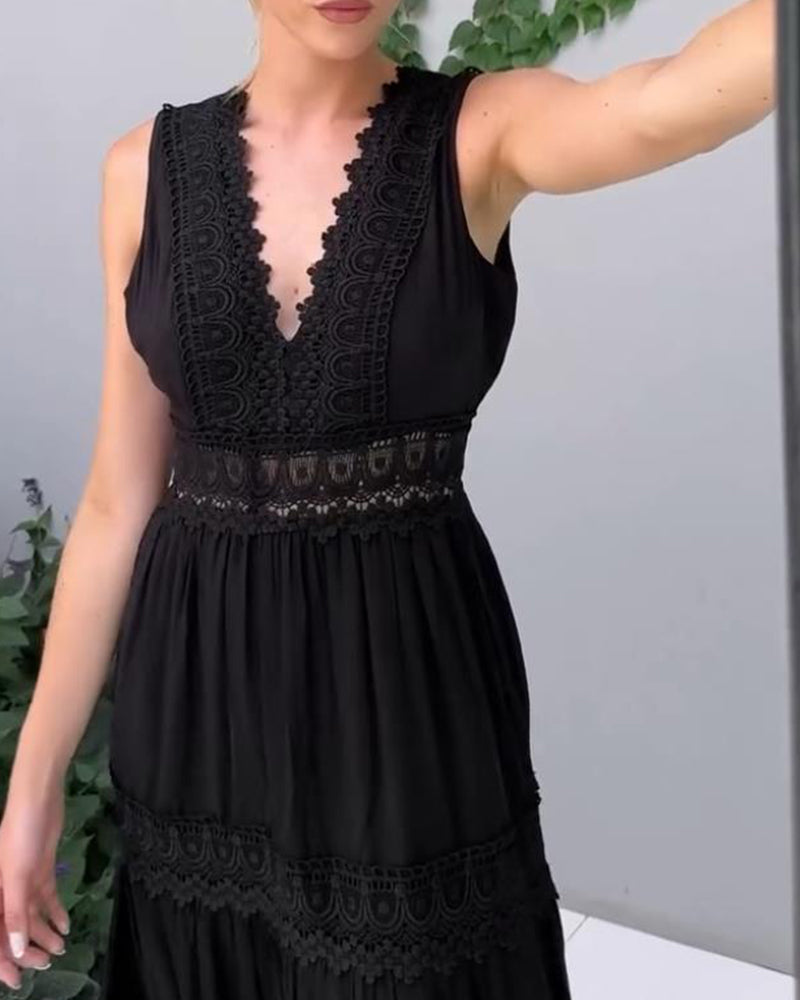 Papakosta - Rochie Elegantă Fără Mâneci Din Dantelă