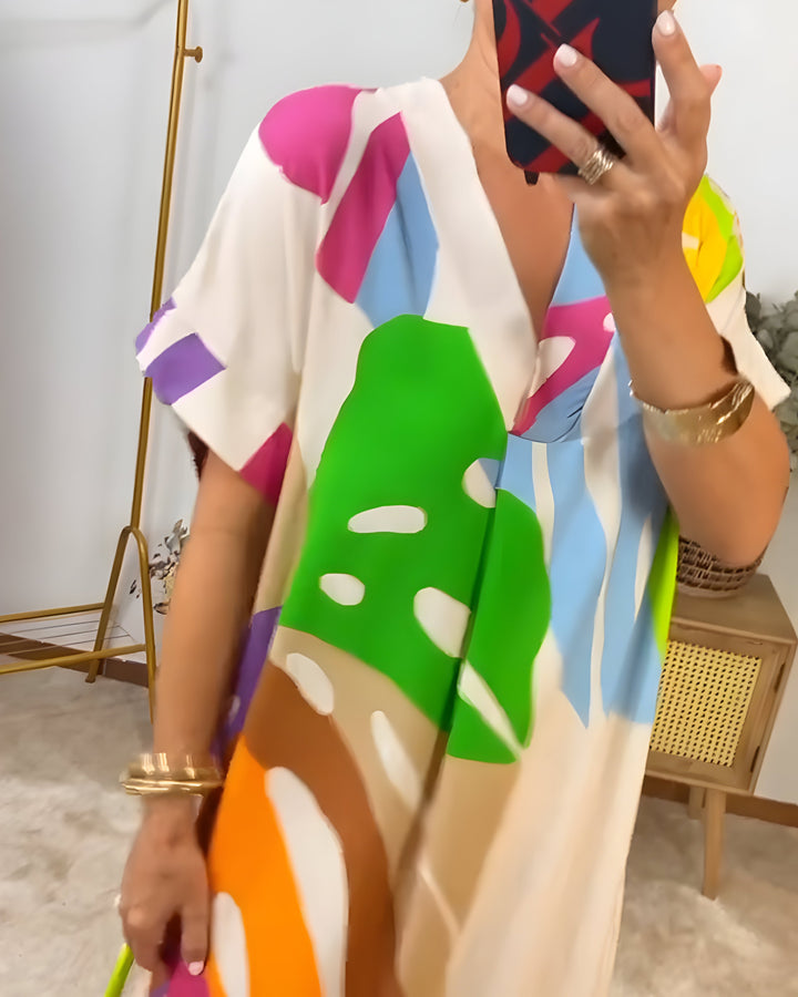 Ailsa - Rochie Casual Cu Imprimeu Colorat Cu Frunze