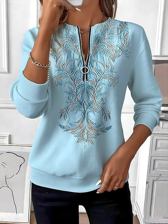 Alvilda - Pulover Elegant Cu Jumătate De Fermoar și Broderie