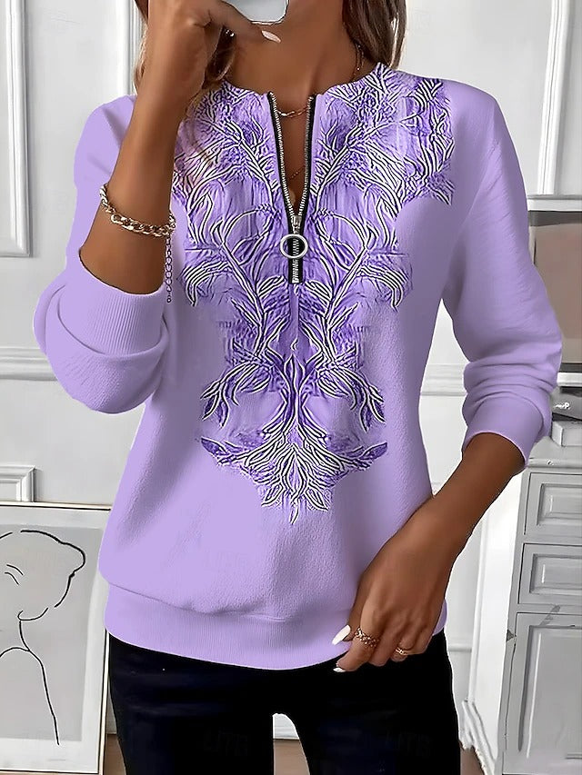 Alvilda - Pulover Elegant Cu Jumătate De Fermoar și Broderie