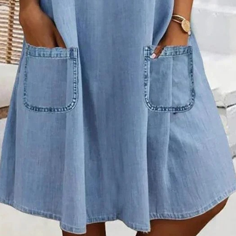 Tammin - Rochie Mini Casual Din Blugi Cu Buzunare Laterale