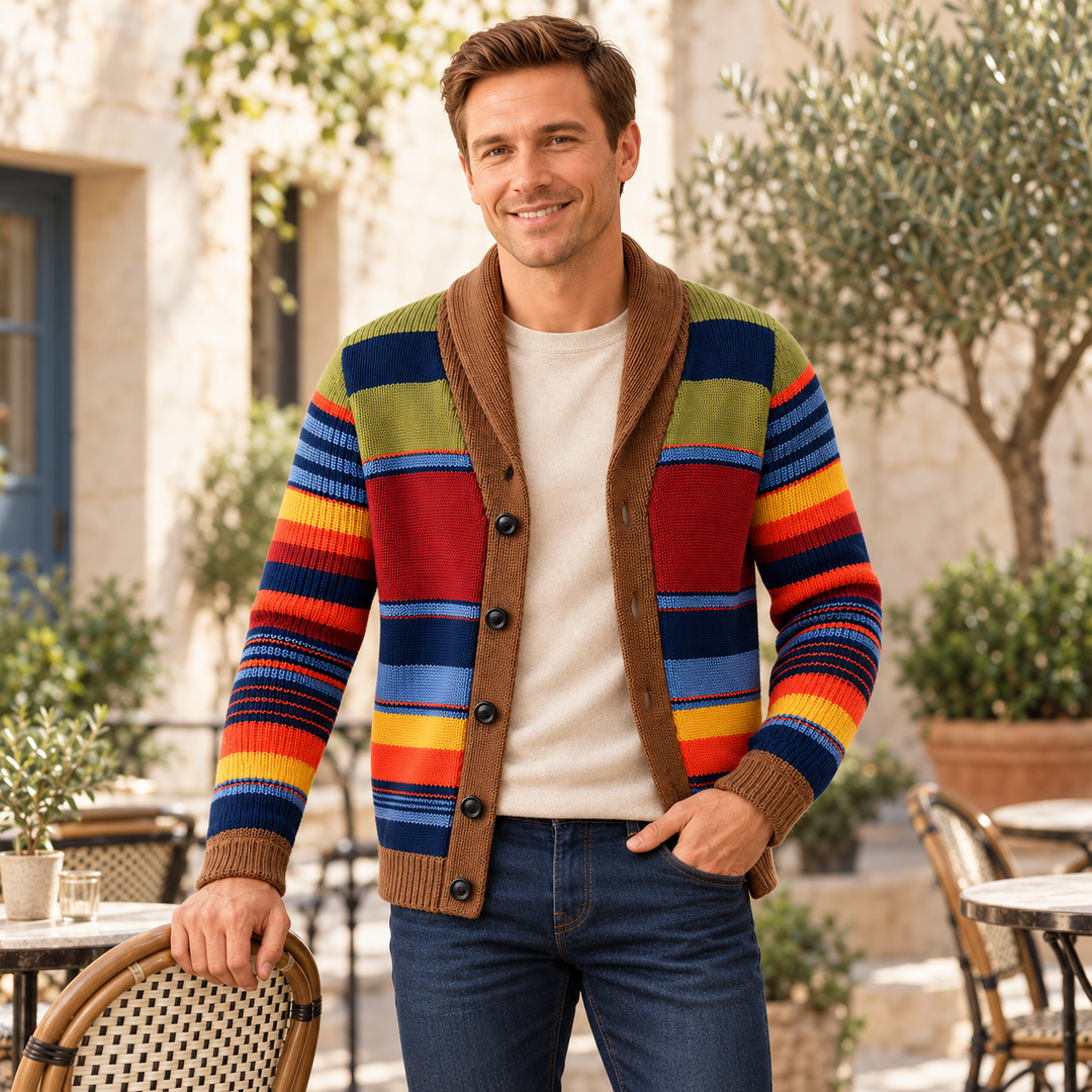 Tyrique - Cardigan Din Tricot Cu Guler Tip Șal În Dungi