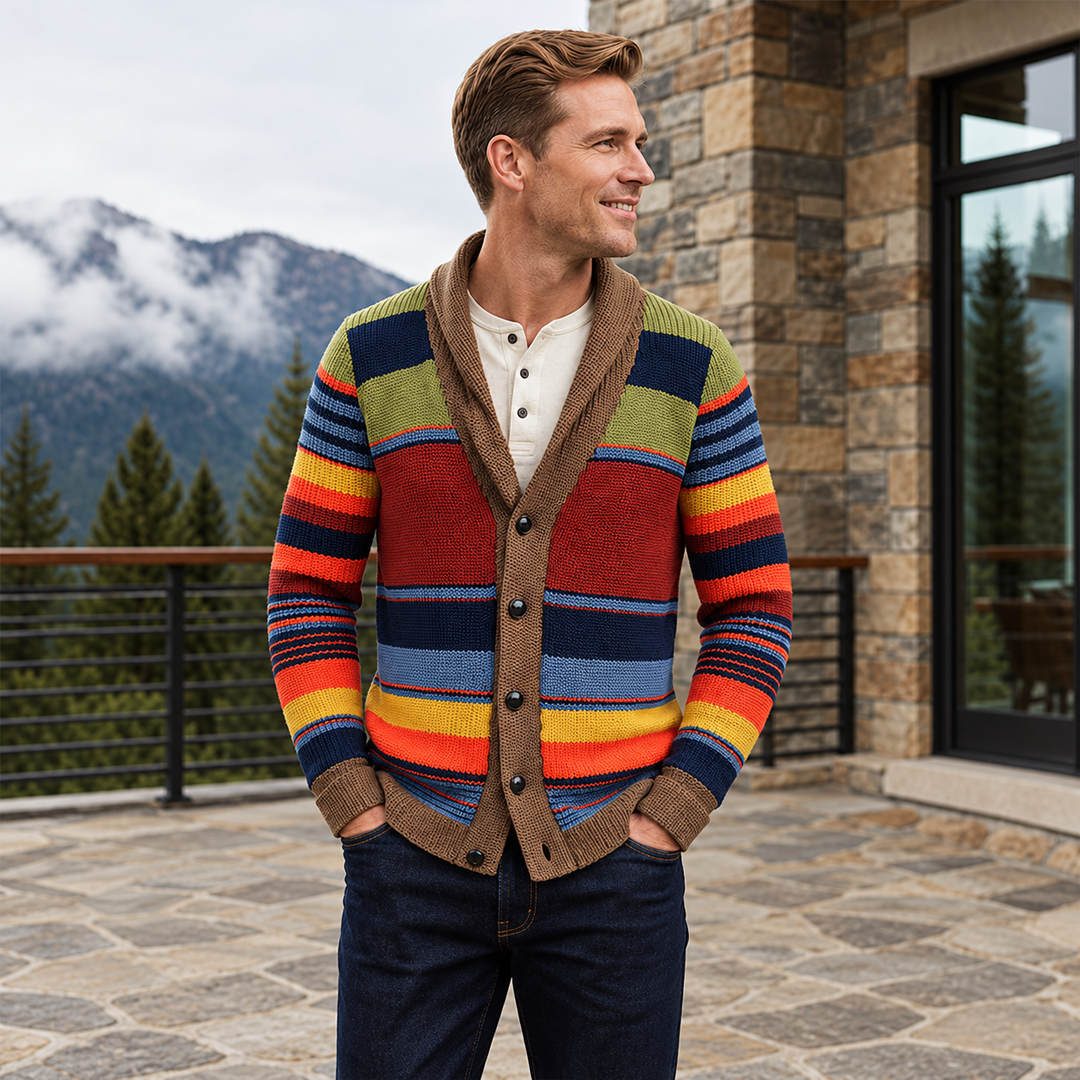 Tyrique - Cardigan Din Tricot Cu Guler Tip Șal În Dungi