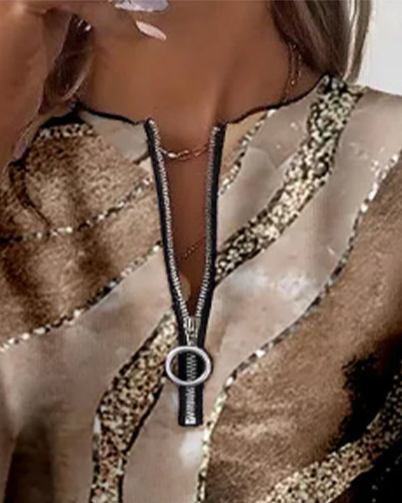 Kajsa - Hanorac Cu Imprimeu Vintage și Fermoar Pe Jumătate