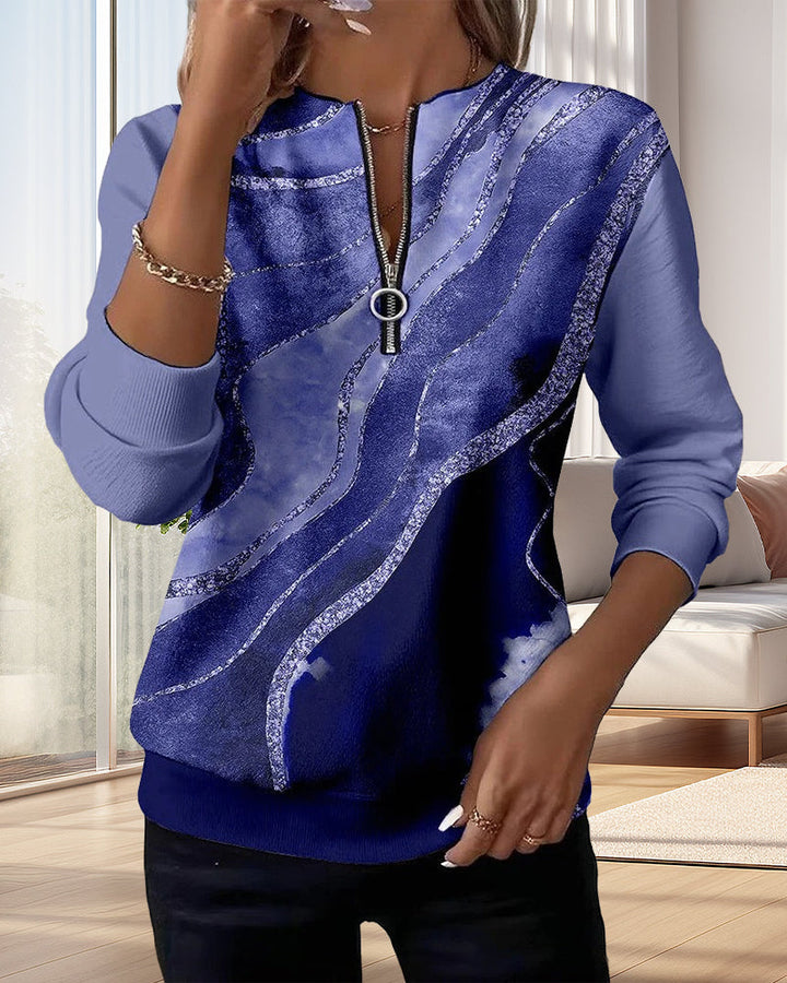 Kajsa - Hanorac Cu Imprimeu Vintage și Fermoar Pe Jumătate