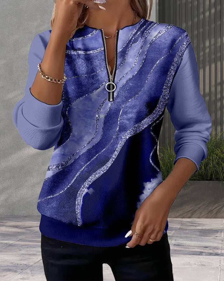 Kajsa - Hanorac Cu Imprimeu Vintage și Fermoar Pe Jumătate