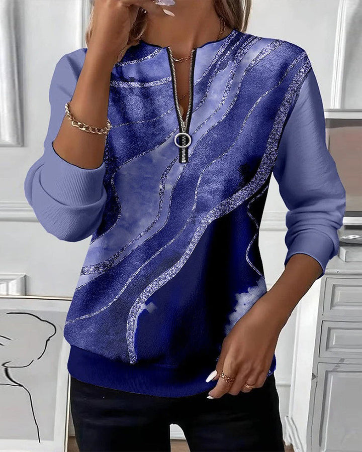 Kajsa - Hanorac Cu Imprimeu Vintage și Fermoar Pe Jumătate