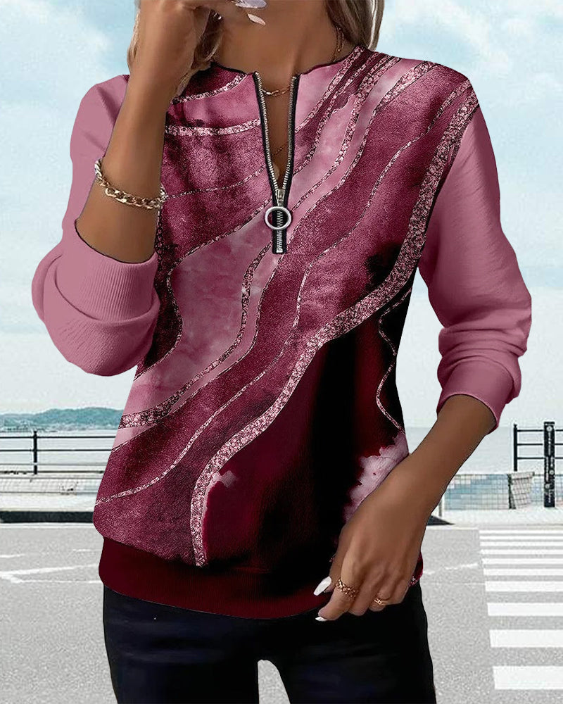 Kajsa - Hanorac Cu Imprimeu Vintage și Fermoar Pe Jumătate