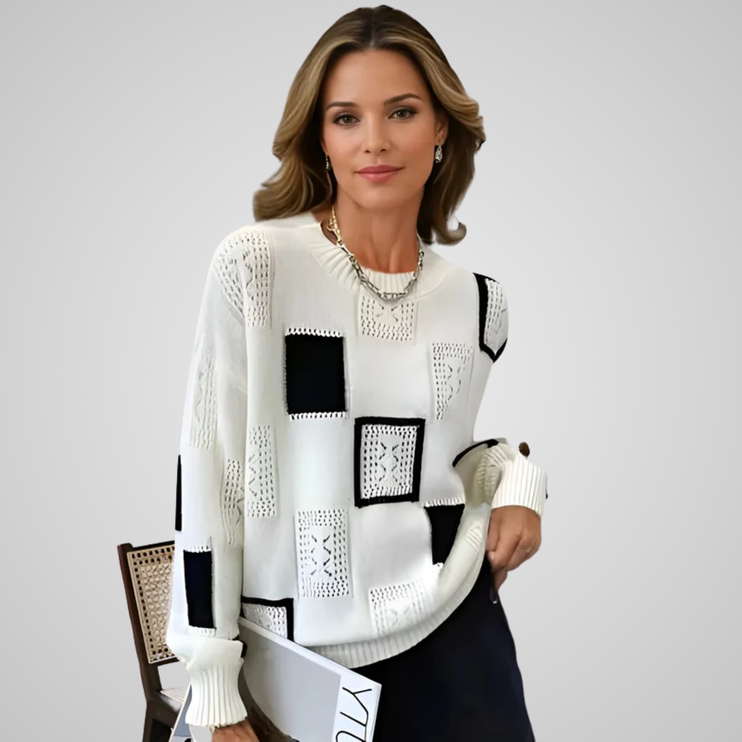 Raschele - Pulover Tricotat Cu Modelul Geometrică Patchwork