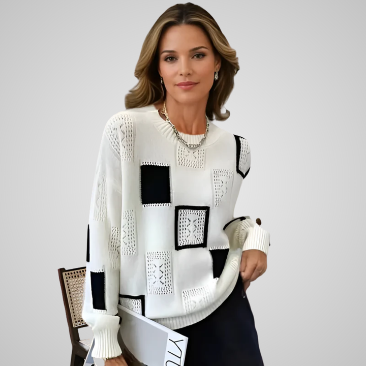 Raschele - Pulover Tricotat Cu Modelul Geometrică Patchwork
