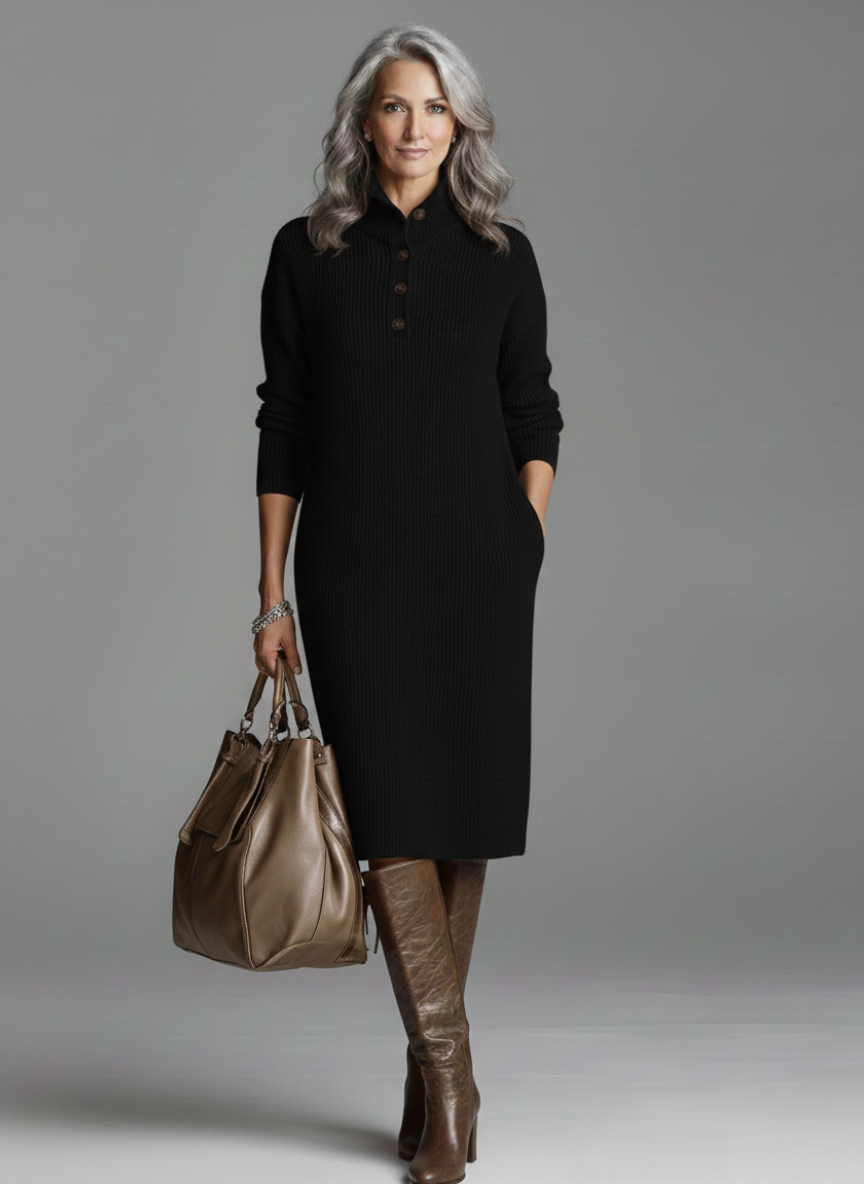 Nechama -Rochie Midi Elegantă Cu Nervuri
