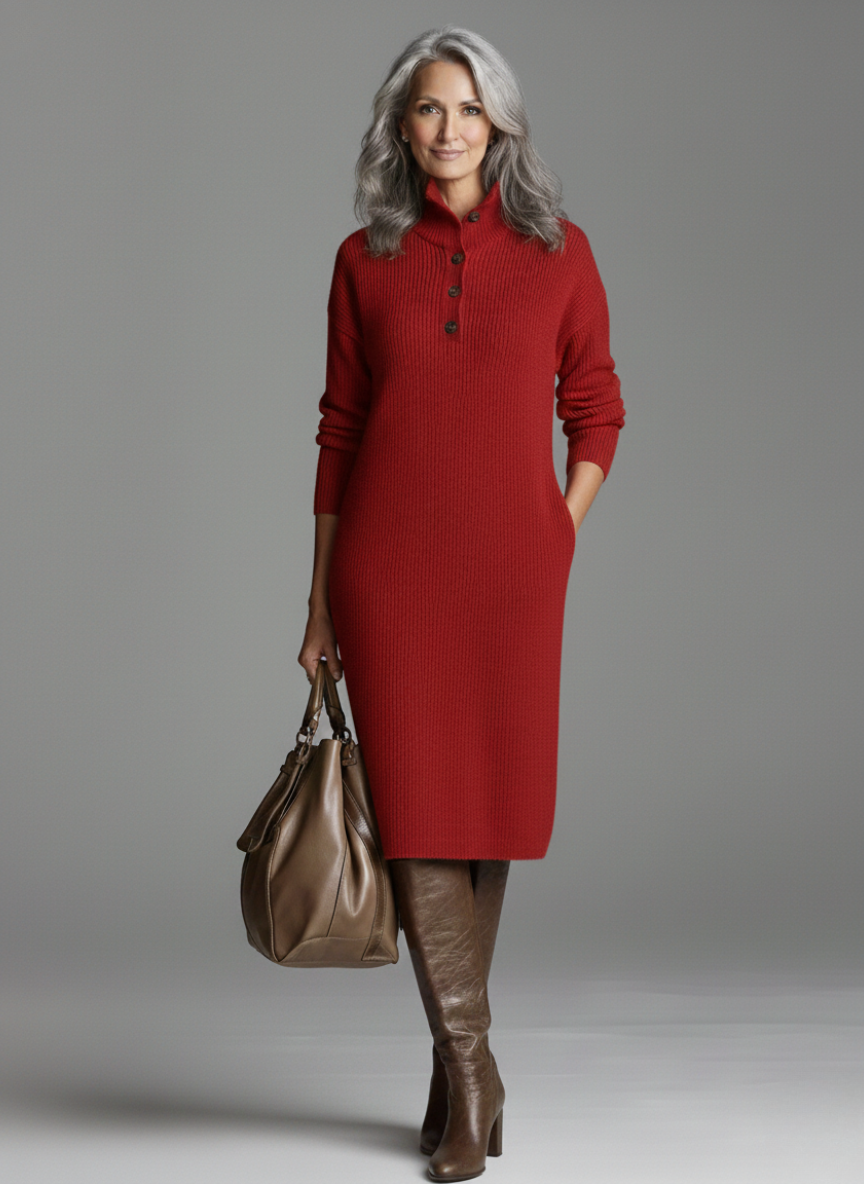 Nechama -Rochie Midi Elegantă Cu Nervuri