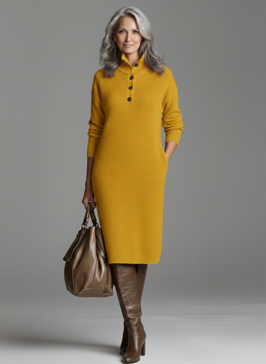 Nechama -Rochie Midi Elegantă Cu Nervuri