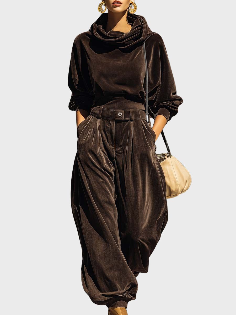 Skaidre - Set Vintage cu Hanorac Din Catifea și Pantaloni largi