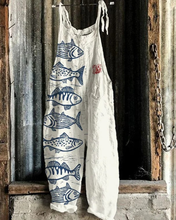 Afra - Salopetă Vintage Cu Imprimeu Pește