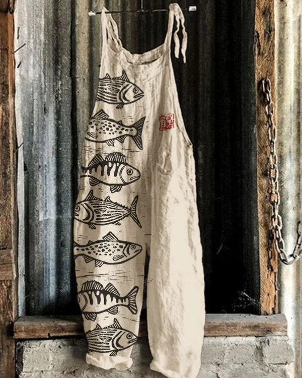Afra - Salopetă Vintage Cu Imprimeu Pește